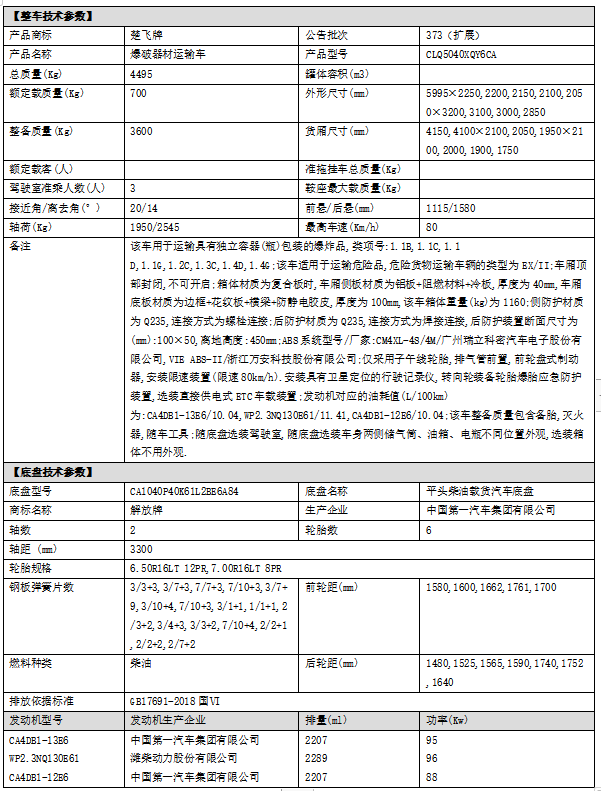 解放藍牌4.1米爆破器材運輸車